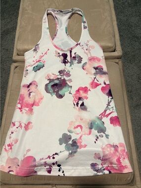 Lululemon Every Yogi White and Pink Floral Tank Top